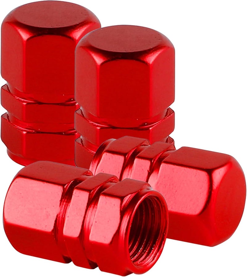 alpmosn Aluminum Tire Stem Valve Caps Wheel Valve Covers Car Dustproof Tire Cap Cover Accessories, Universal for SUV, Car, Bike and Motorcycle, Hexagon Shape (4PCS Red) - Image 1